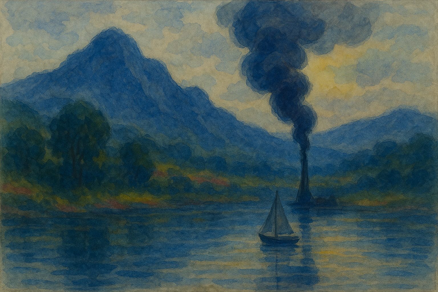 Painting of a moonlit bay with a single sailing boat