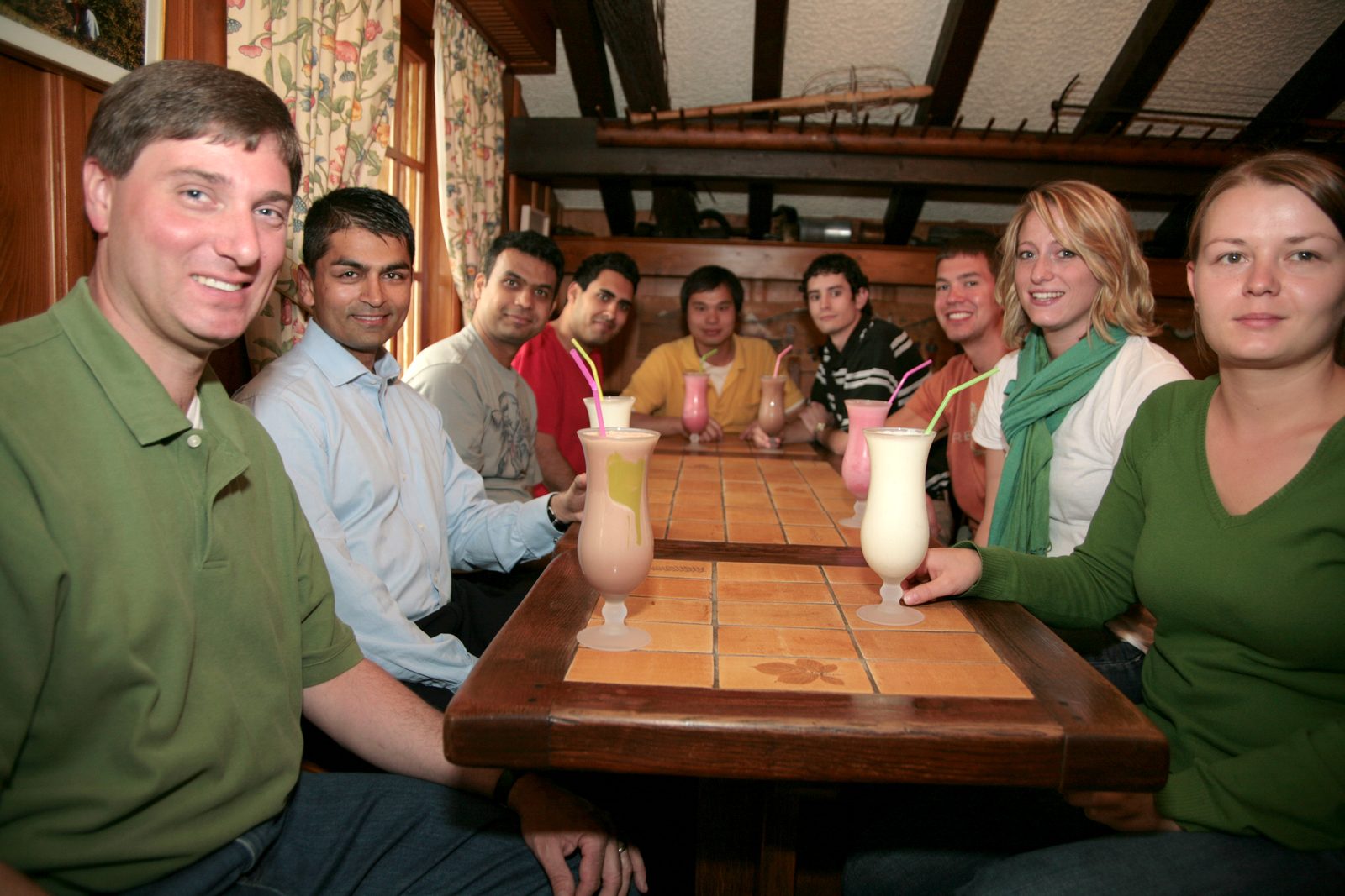 Students talking around a table